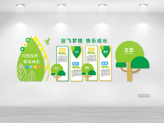 绿色清新卡通创意校园文化墙幼儿园文化墙快乐成长